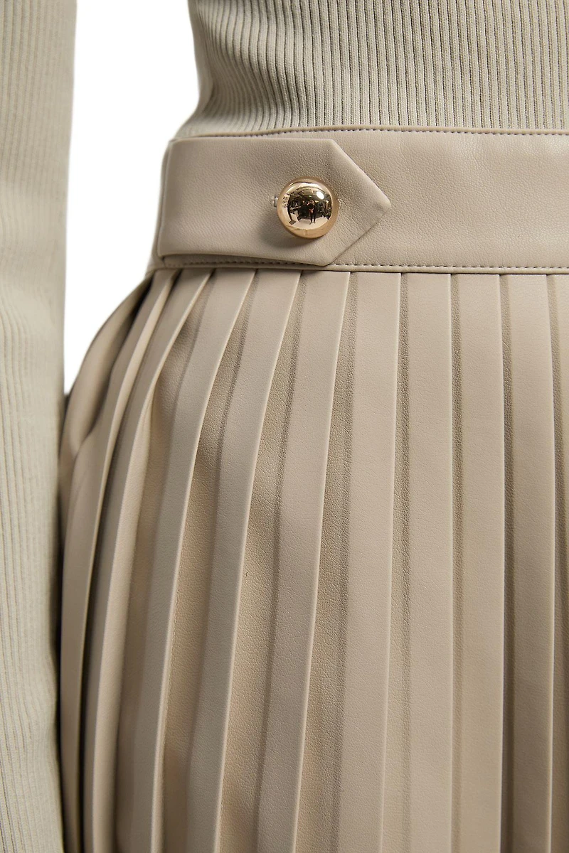 Karen Millen Women's Square Neck Pleated Pu Skirt Mini Dress