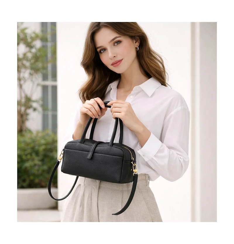 Susu Madison Soft Pebbled Leather Mini Top Handle Satchel Crossbody Bag Small Structured Camera Handbag