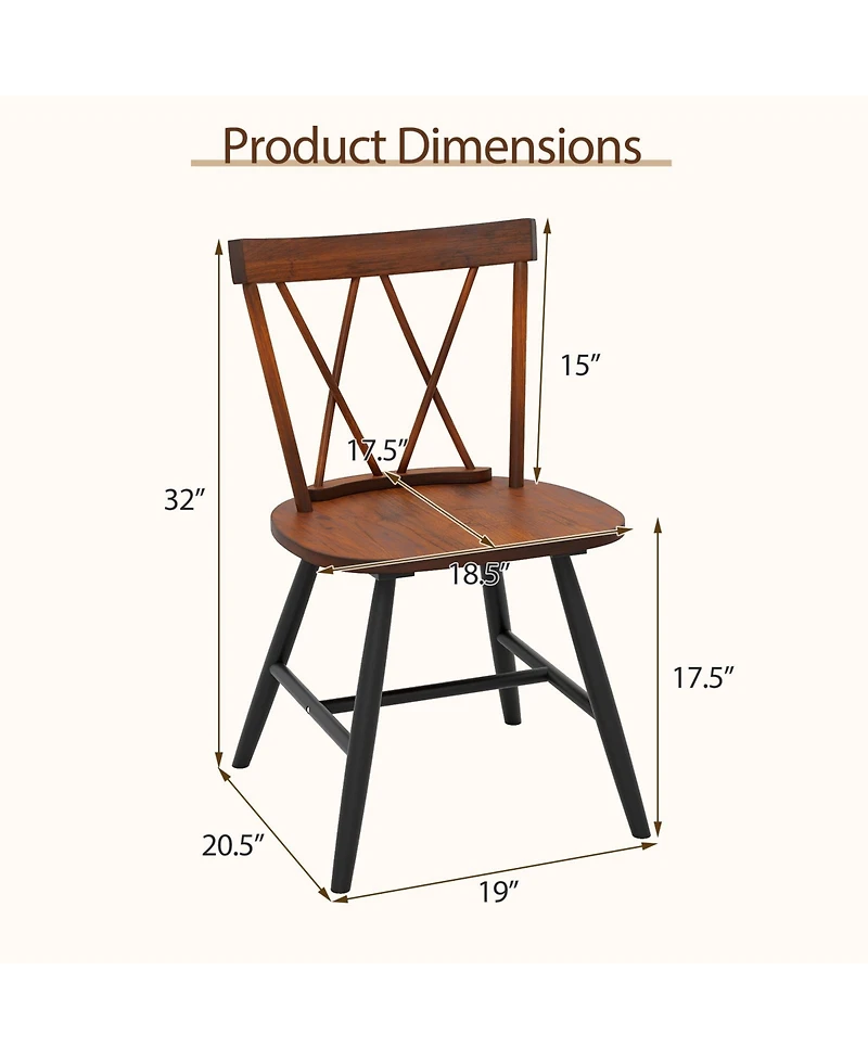 Slickblue Set of 2 Farmhouse Dining Chairs with Solid Rubber Wood Frame for Kitchen and Room