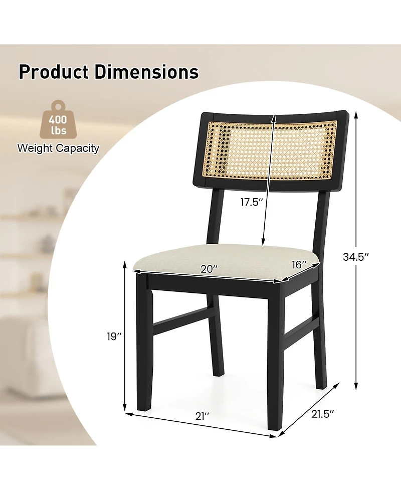 Slickblue Rattan Dining Chairs Set of 2 Upholstered with Wood Legs