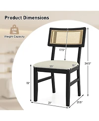 Slickblue Rattan Dining Chairs Set of 2 Upholstered with Wood Legs