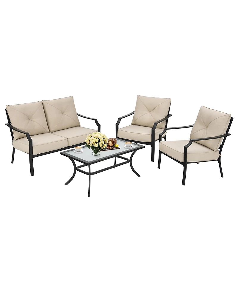 Costway 4 Pcs Patio Furniture Set Cushion Sofa Loveseat Sectional Garden Deck Poolside