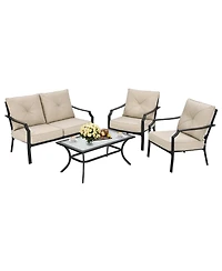 Costway 4 Pcs Patio Furniture Set Cushion Sofa Loveseat Sectional Garden Deck Poolside