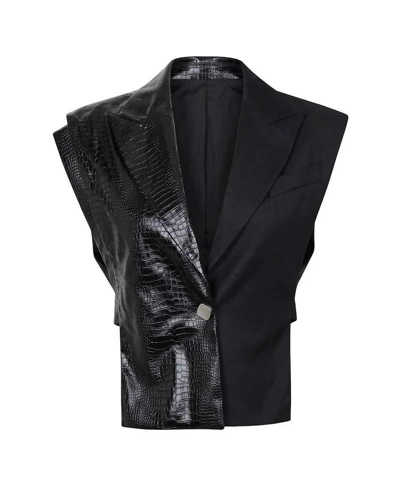 Modenaire Women's Mixed Texture Sleeveless Blazer