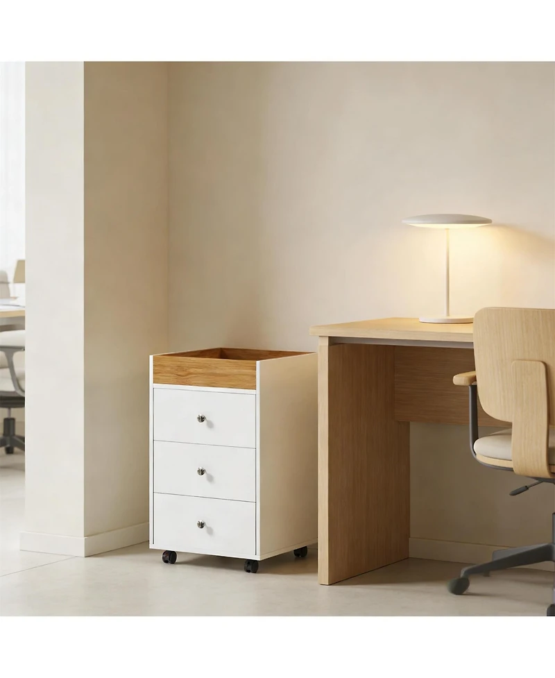Clihome 3-Drawer Mobile File Cabinet, Under Desk Office Storage Cabinet with Removable Trayand Wheels
