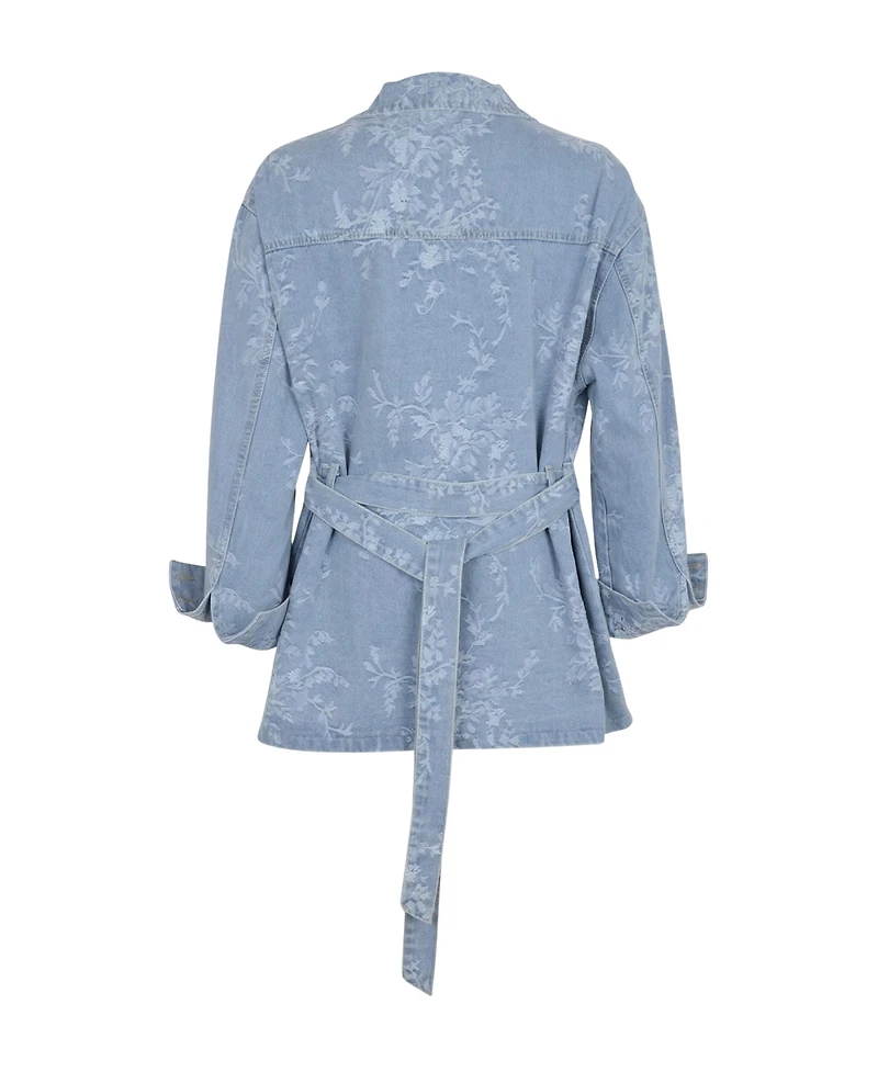 Modenaire Women's Floral Jacquard Belted Waist Jacket