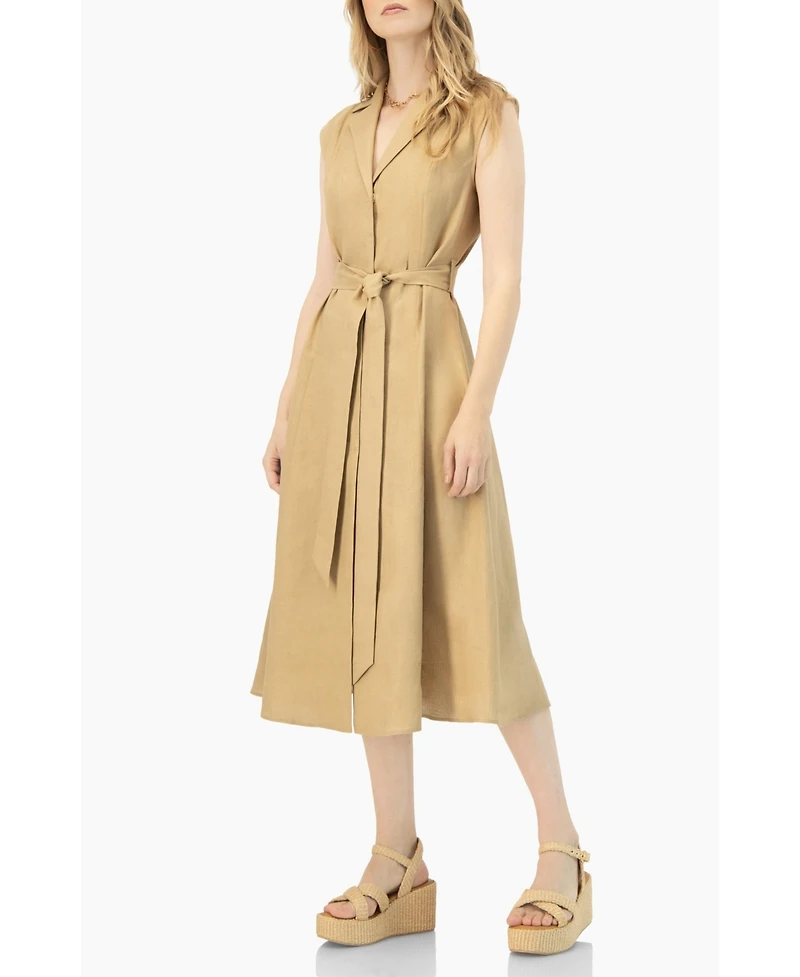 Ivonne Women's Long Linen Dress with Waist Tie