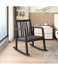 Slickblue Wooden Rocking Chair with Slatted Back & Curved Armrests