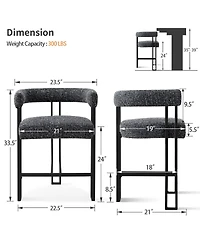 Maison Boucle 24" Fabric Counter Height Stools Set of 4 with Arms, Kitchen Island