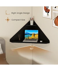 Sugift Floating Triangular Corner Computer Desk with Storage Shelf
