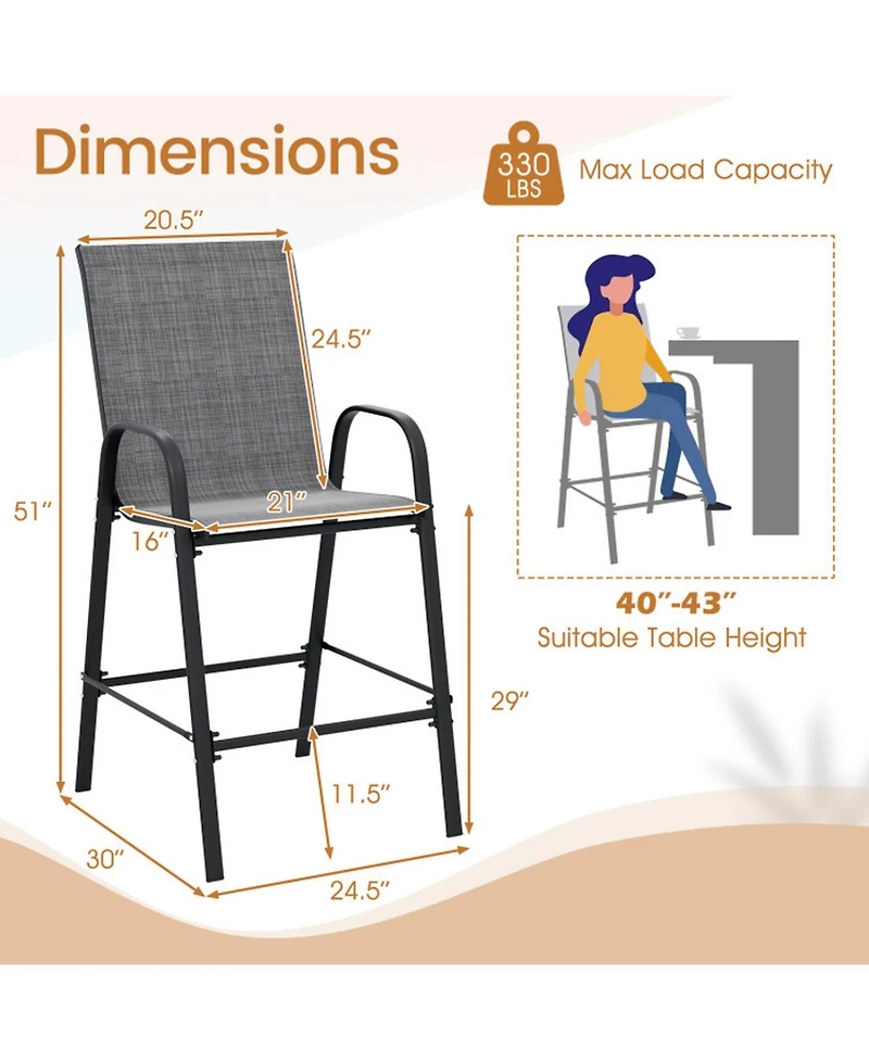 Sugift 29 in Fabric Bar Height Patio Stools Set of 2 with Armrests