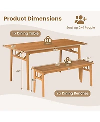 Sugift 63 in Acacia Wood Outdoor Dining Table with Two Benches