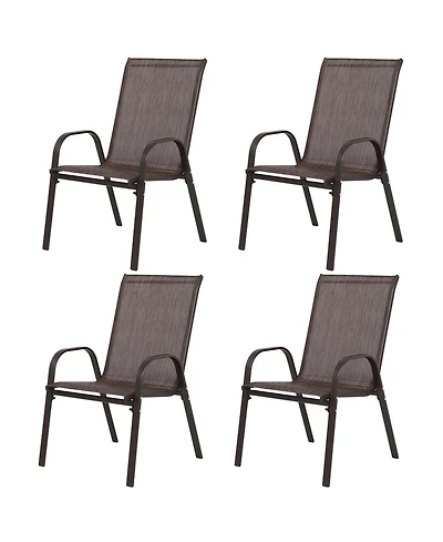 Flynama 4 Piece Outdoor Brown Patio Camping Chairs Breathable Textilene Fabric High Backrest Armrest Space Saving for Garden Pool Beach