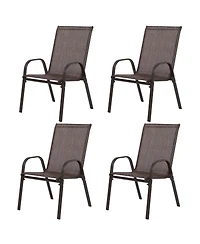 Flynama 4 Piece Outdoor Brown Patio Camping Chairs Breathable Textilene Fabric High Backrest Armrest Space Saving for Garden Pool Beach