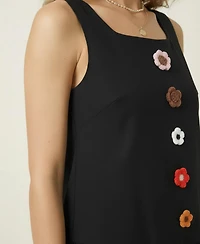 Modenaire Women's Sleeveless Floral Applique Bubble-Hem Dress