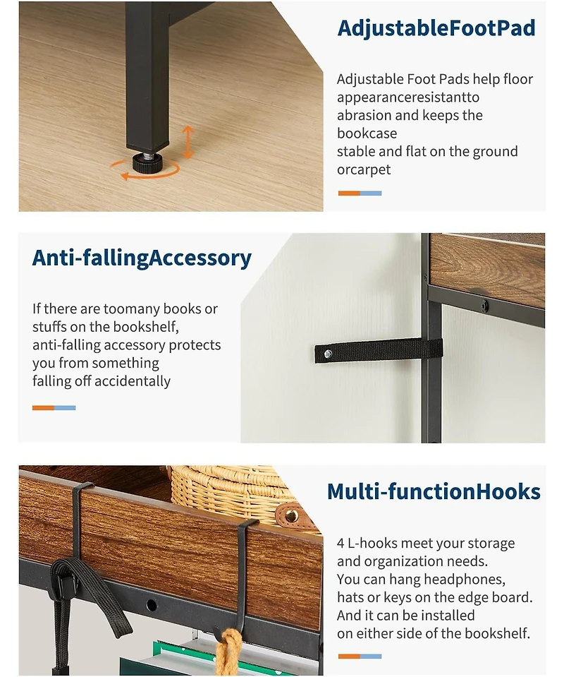 Gaomon 5-Tier Corner Bookshelf with 4 Hooks