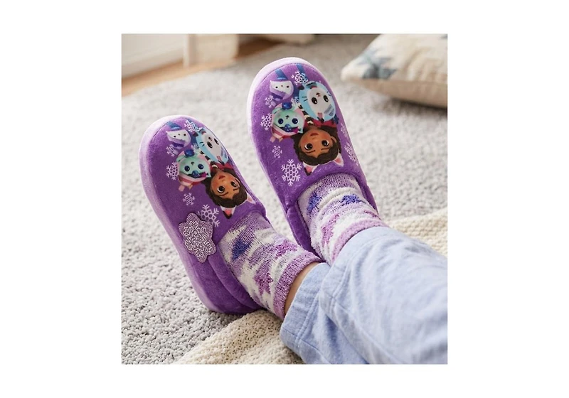 Gabby's Dollhouse Girls' Dual-Size Plush Slip-On Slippers – Cozy, Warm, Soft Indoor Wear with Fun Character Design
