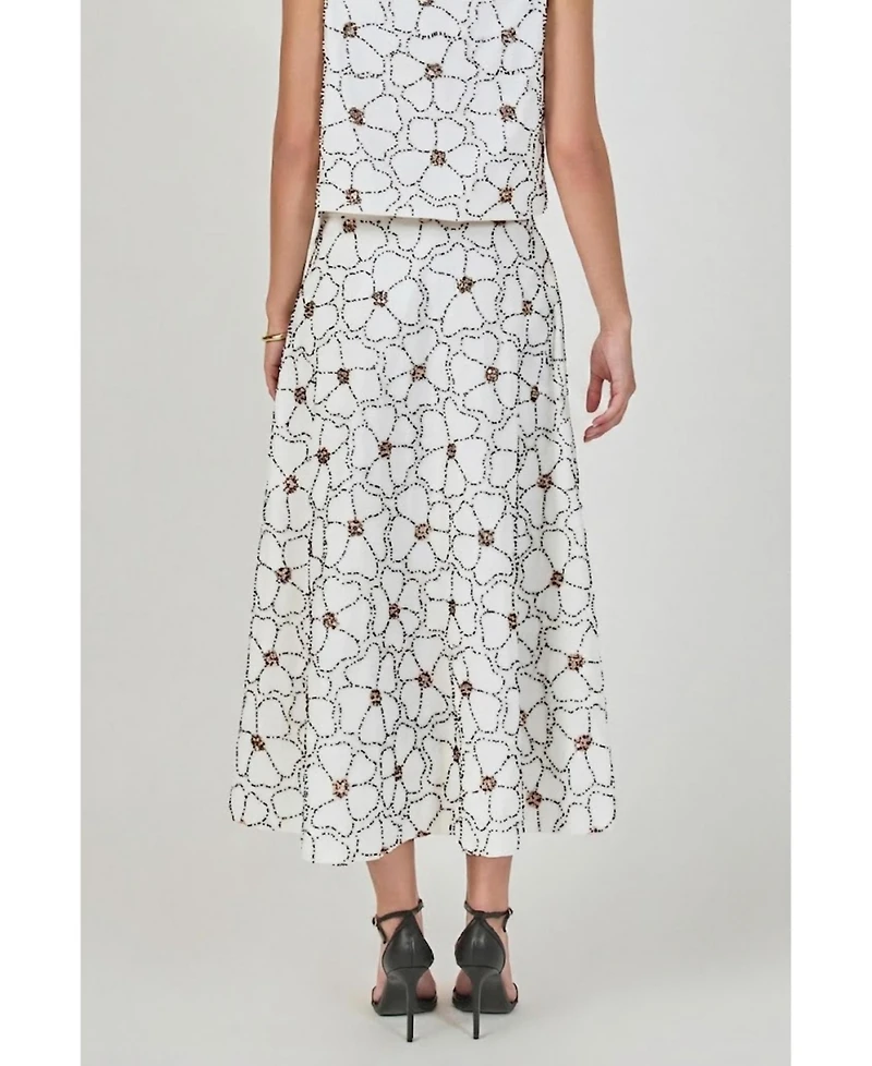 endless rose Women's Floral Beaded Midi Skirt