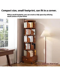 Rainsken 5 Tier Rotating Bookshelf, with Cabinet On Wheel, 360degree(s) Display Spinning Corner Book Shelf Tower, for Bedroom, Living Room, Study Room