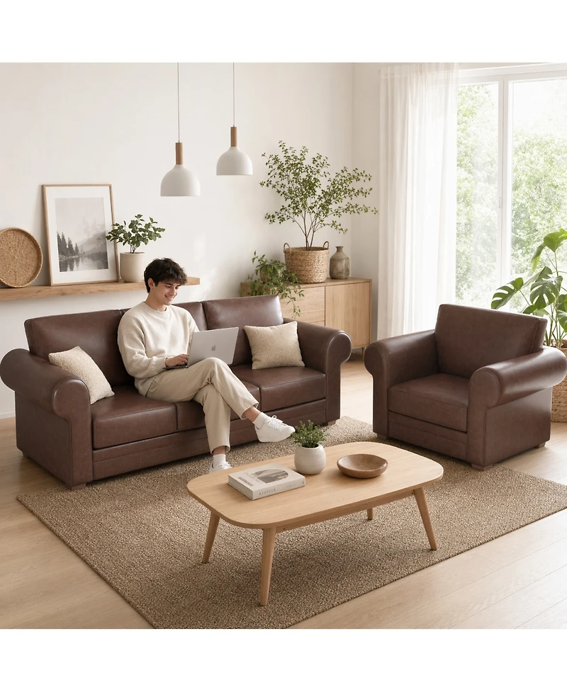 Sugift 94" Faux Leather Sofa