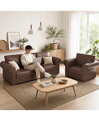 Sugift 94" Faux Leather Sofa