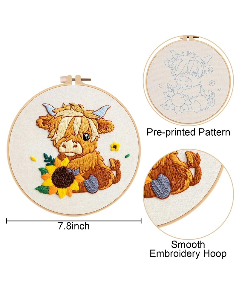 Gnuadz 3 Pack Highland Cow Embroidery Kit Adults Beginners Diy Gift