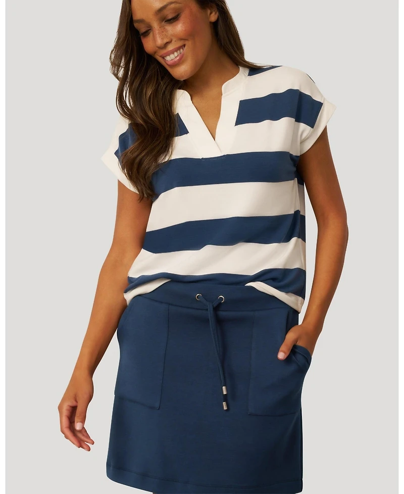 Cable & Gauge Women's Striped Split Neck Skort Set