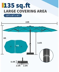 Gaomon Large Outdoor 15FT Double-Sided Rectangular Patio Umbrella with Base for Pool, Lawn