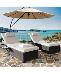 homfan Outdoor Pe Wicker Chaise Lounge Chairs Set of 2, Adjustable Reclining Brown with Cushions, Removable Table Top, Ideas for Patio, Poolside
