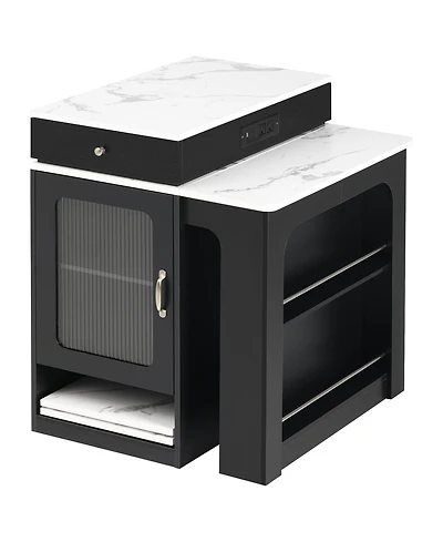 Clihome K&K 59.5" Kitchen Island with Extendable Dining Table, Storage Table Double-sided for Kitchen, Room