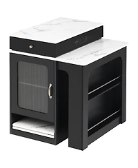 Clihome K&K 59.5" Kitchen Island with Extendable Dining Table, Storage Table Double-sided for Kitchen, Room