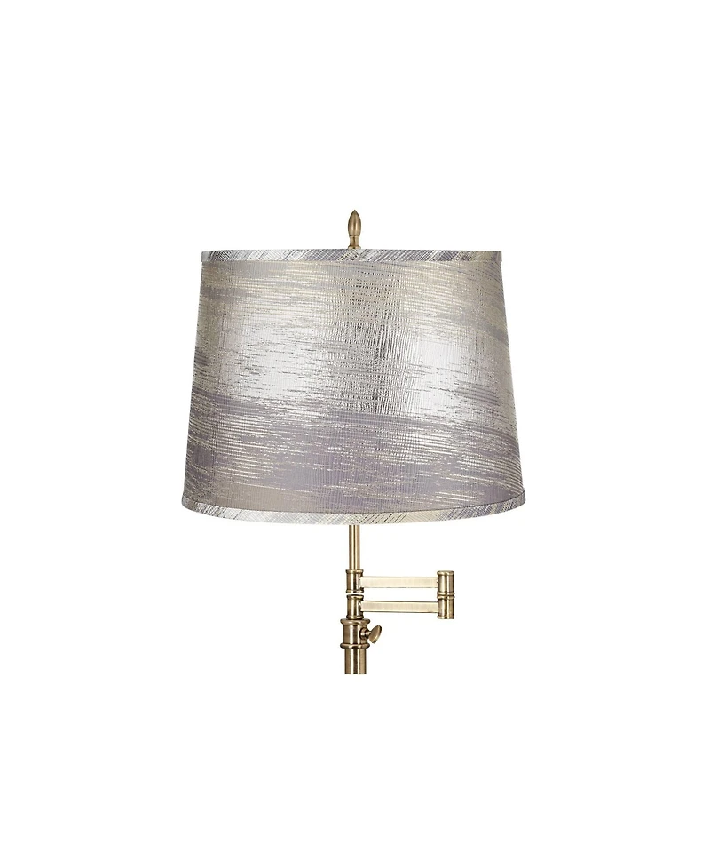 360 Lighting Westbury 36" Tall Large Traditional End Table Lamp Swing Arm Gold Antique Brass Finish Silver Gold Shade Living Room