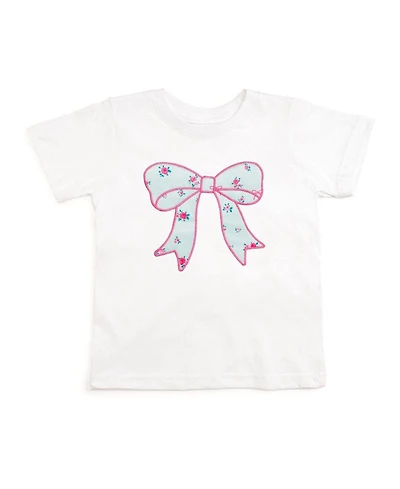 Sweet Wink Big Girls Sky Blue Floral Bow Patch Short Sleeve T-Shirt