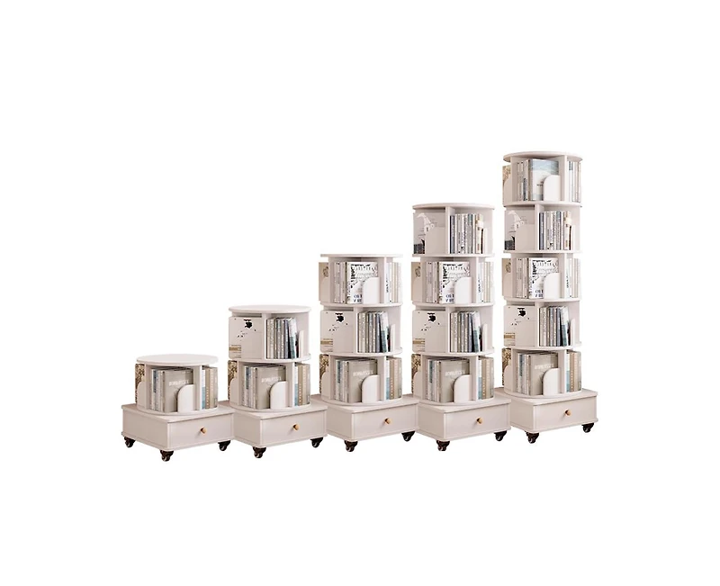 sumyeg 360 Degree Rotating Display Corner Bookshelf 6 Tier Bookcase Storage Rack with Wheels