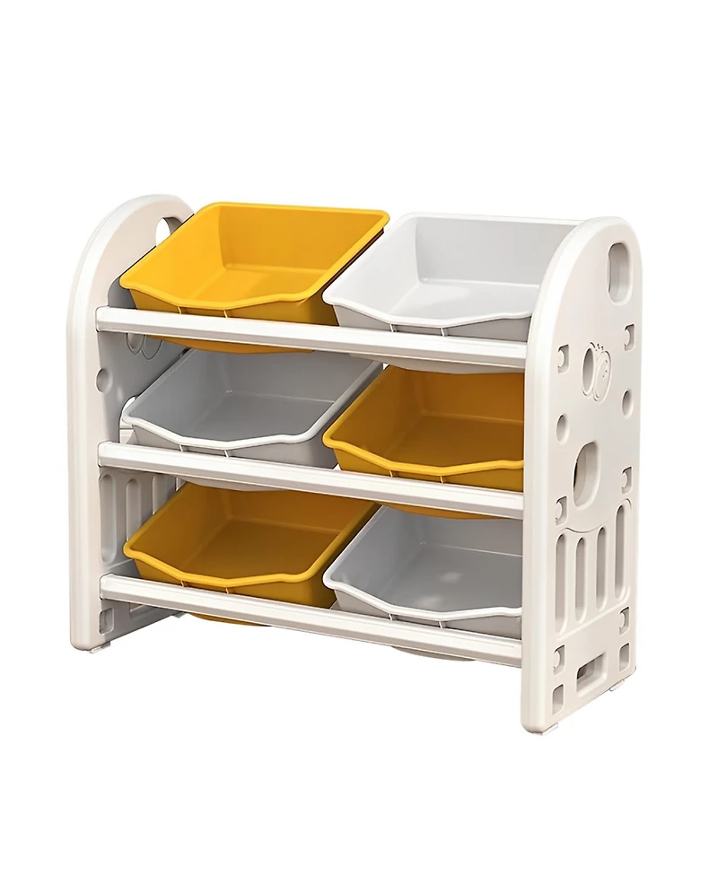 Rainsken Kids Toy Storage Organizer 3-Tier Shelves, 6 Removable Bins, Multi-Functional Kids Storage Organizer, for Boys Girls Bedroom Playroom