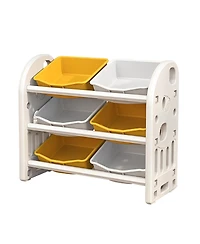 Rainsken Kids Toy Storage Organizer 3-Tier Shelves, 6 Removable Bins, Multi-Functional Kids Storage Organizer, for Boys Girls Bedroom Playroom