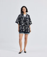 Reistor Women's Oversized Shirt with Front-ties Animal Print