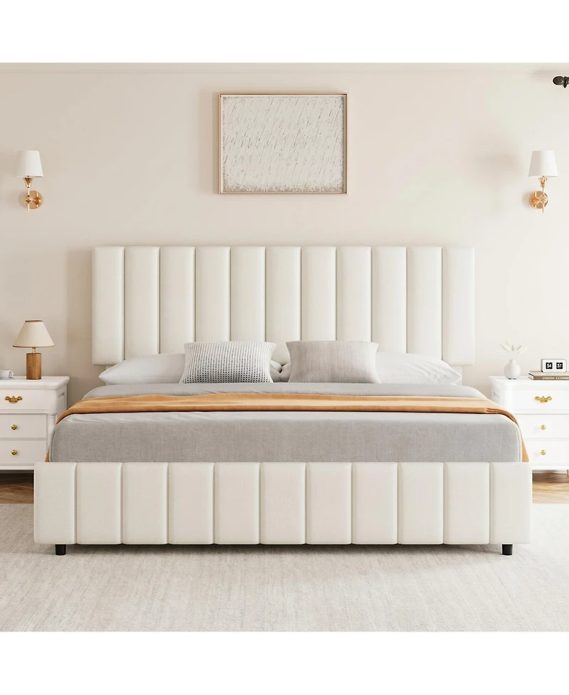 Gaomon Linen Upholstered Platform Bed Frame, 4 Storage Drawers, Adjustable Height Headboard, No Box Spring Needed