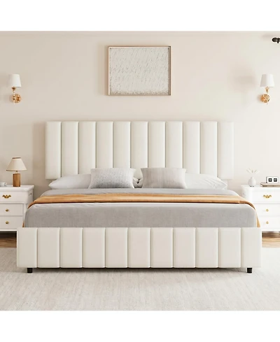Gaomon Linen Upholstered Platform Bed Frame, 4 Storage Drawers, Adjustable Height Headboard, No Box Spring Needed
