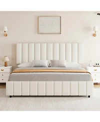 Gaomon Linen Upholstered Platform Bed Frame, 4 Storage Drawers, Adjustable Height Headboard, No Box Spring Needed