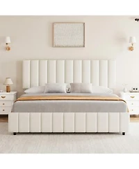 Gaomon Linen Upholstered Platform Bed Frame 4 Storage Drawers Adjustable Height Headboard No Box Spring Needed Easy Assembly
