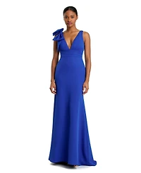 Women's Sleeveless V Neck Bow Detail Mermaid Gown