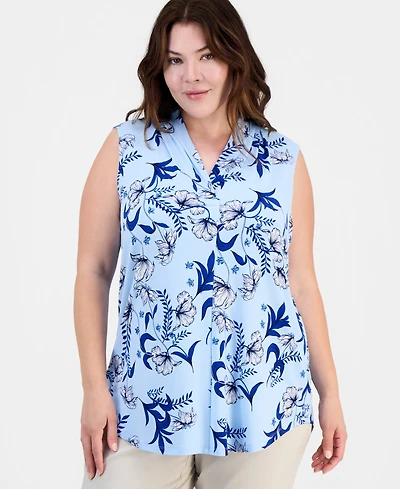 Jm Collection Plus Indina Floral Sleeveless V-Neck Top, Macy's Exclusive