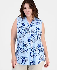 Jm Collection Plus Indina Floral Sleeveless V-Neck Top, Macy's Exclusive