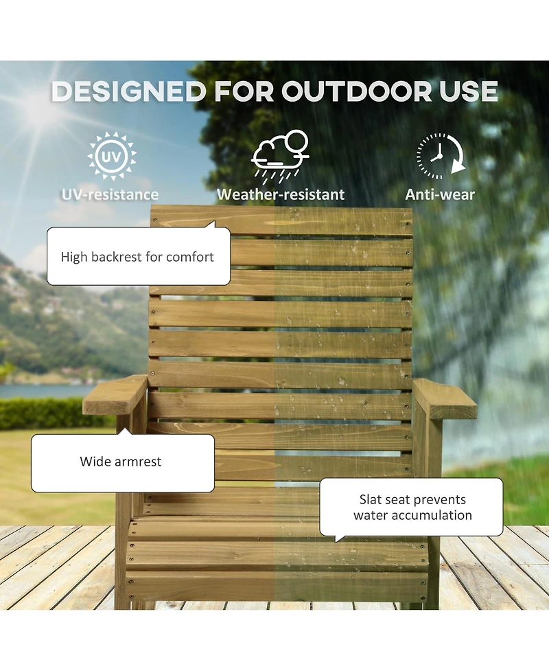 Outsunny Wooden Outdoor Rocking Chair, Traditional Slatted Wood Rocker with Armrests for Indoor & Outdoor, Light Brown