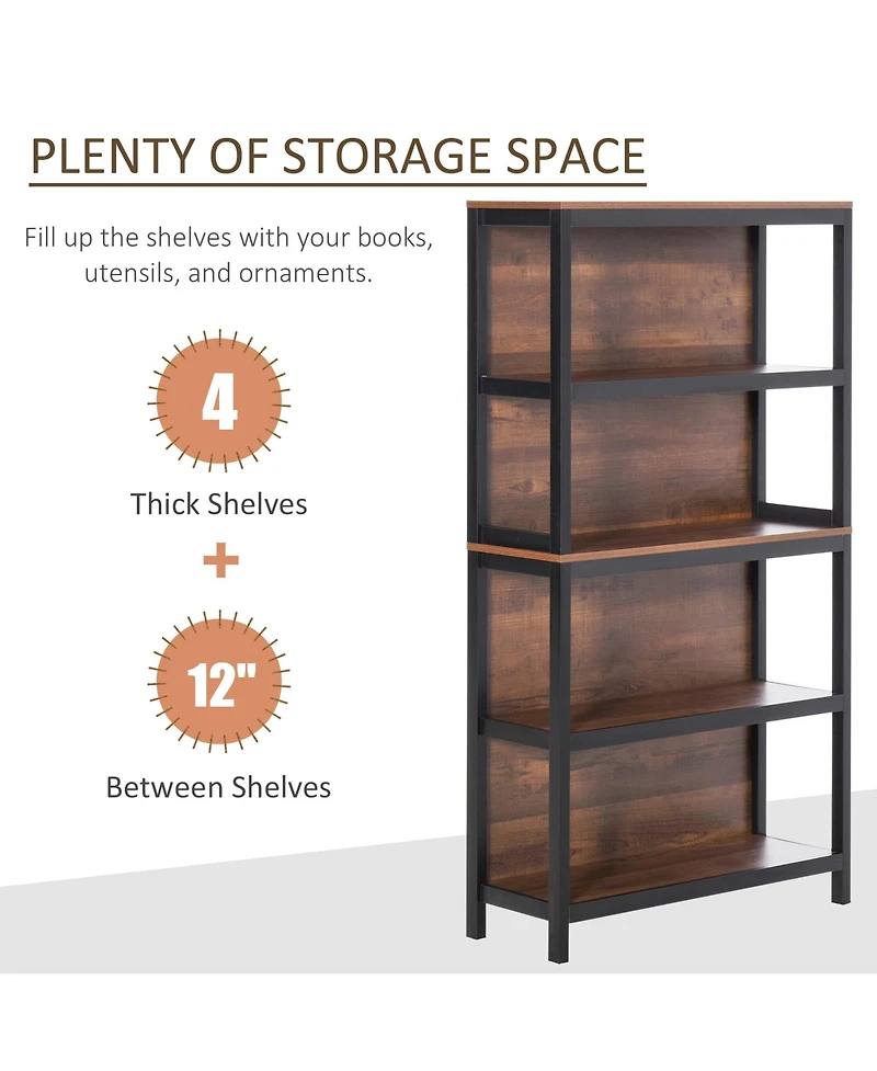 Homcom 4 Tier Bookshelf Utility Storage Shelf Organizer w/Back Support,
