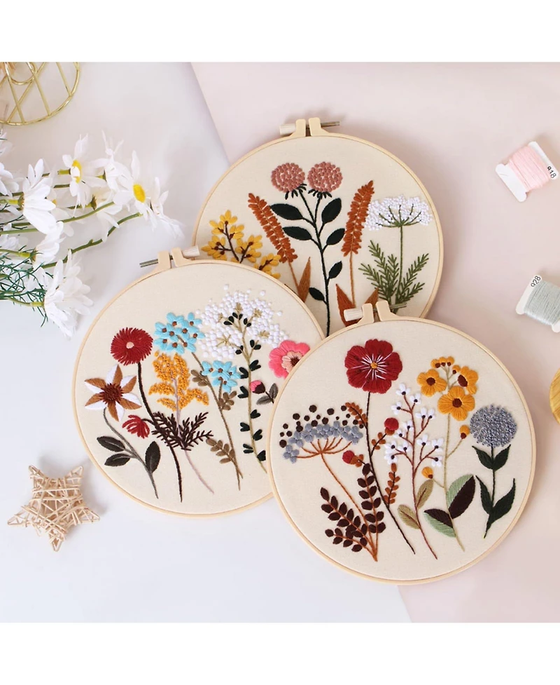 Gnuadz 3 Sets Embroidery Kit Beginners Hoop Flower Diy Craft