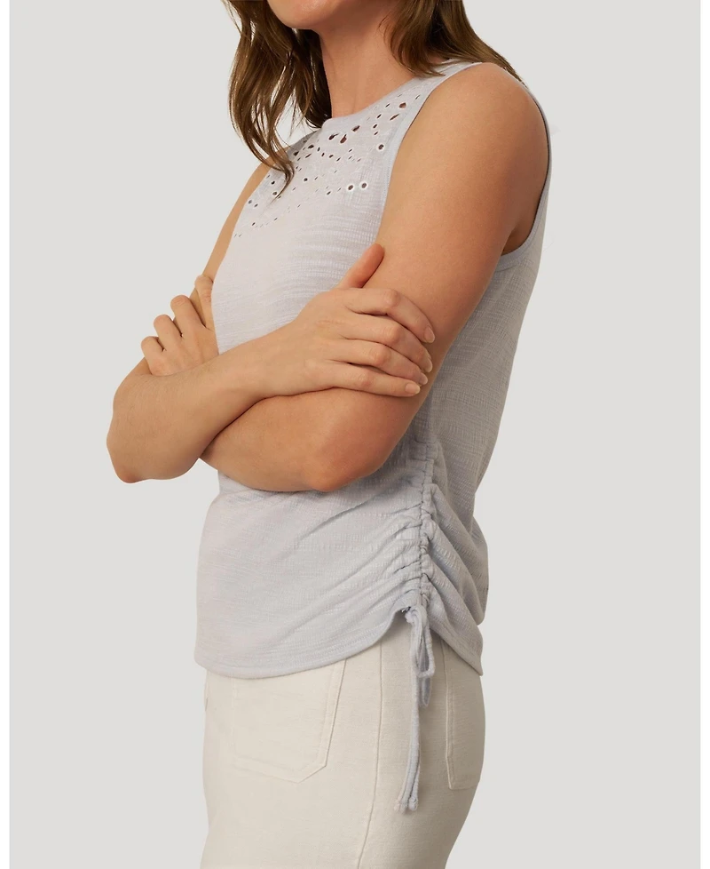 Cable & Gauge Women's Embroidered Yoke Ruched Top