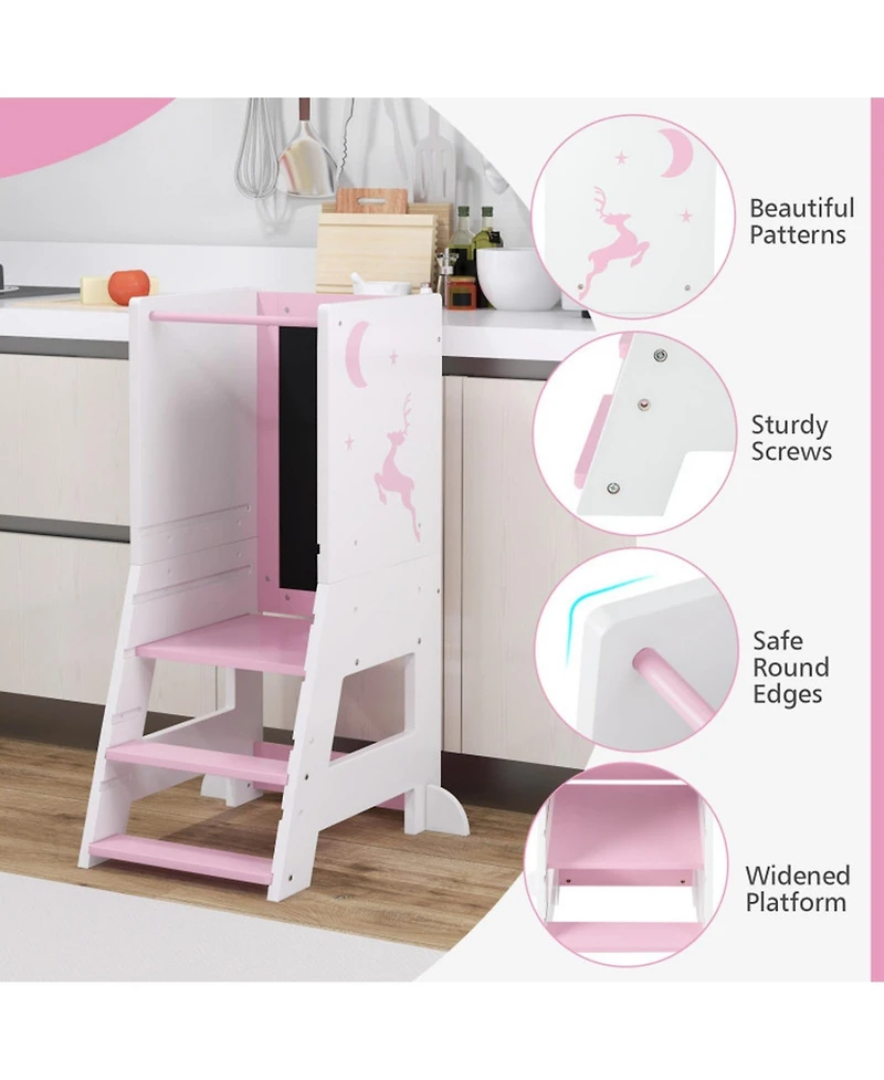 Gouun Toddler Kitchen Standing Tower with Chalkboard and Whiteboard