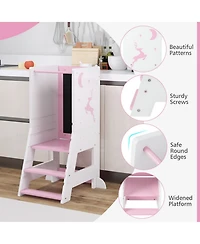 Gouun Toddler Kitchen Standing Tower with Chalkboard and Whiteboard